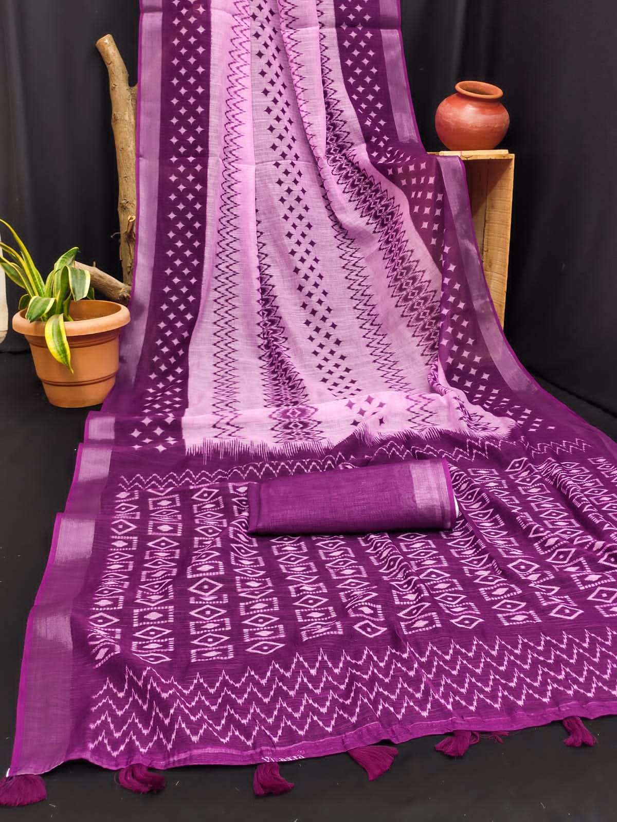 COTTON WITH IKKAT PRINTED FANCY LOOK SAREE 