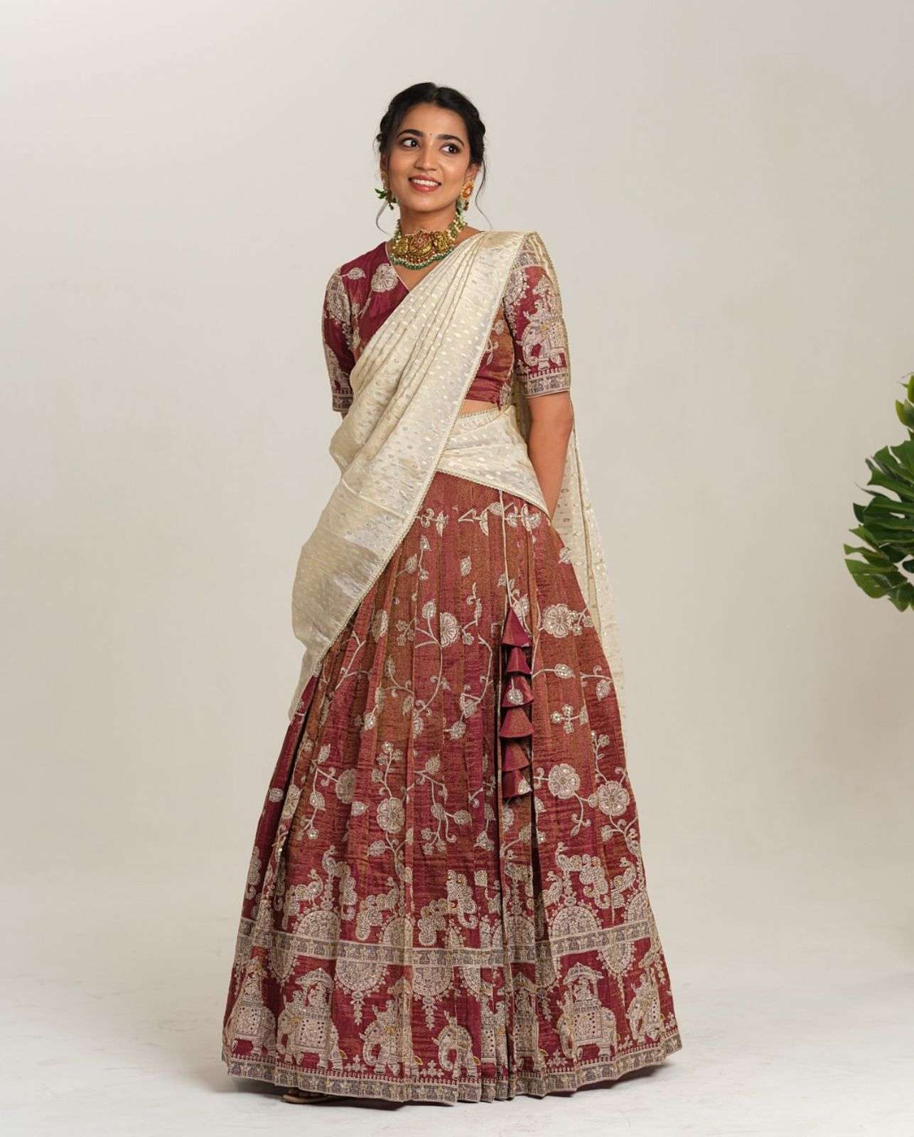  Crepe Silk with kalamkari printed South Indian style lehenga choli Pc 511