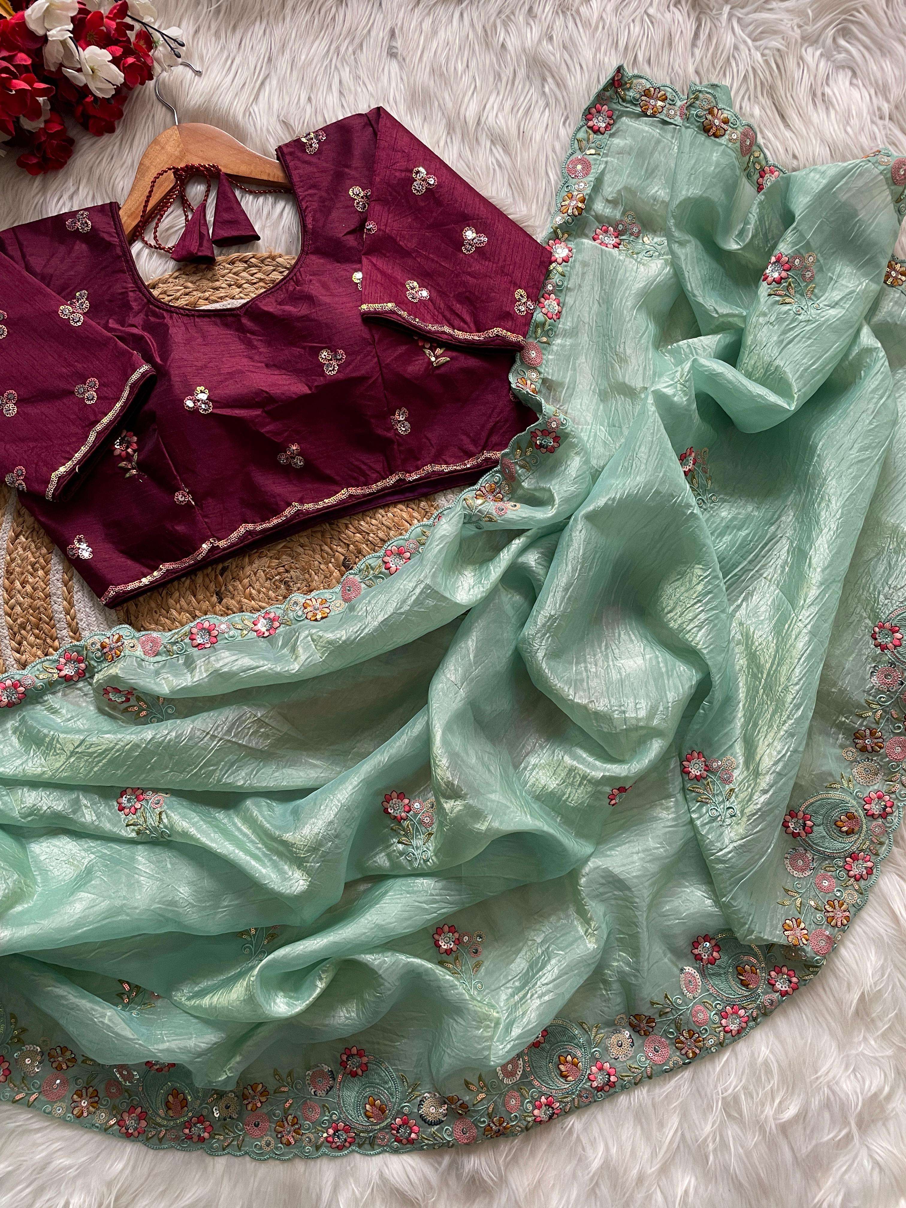 Crush fabric multiple color embroidery work fancy saree shree Ganesh