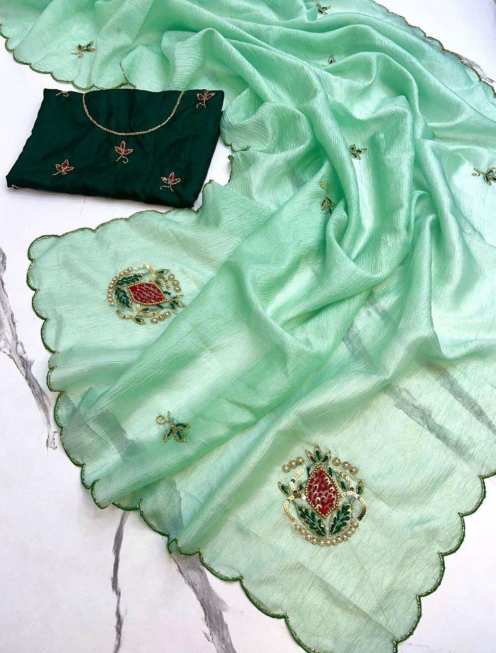 Crush fabric patch work fancy look saree