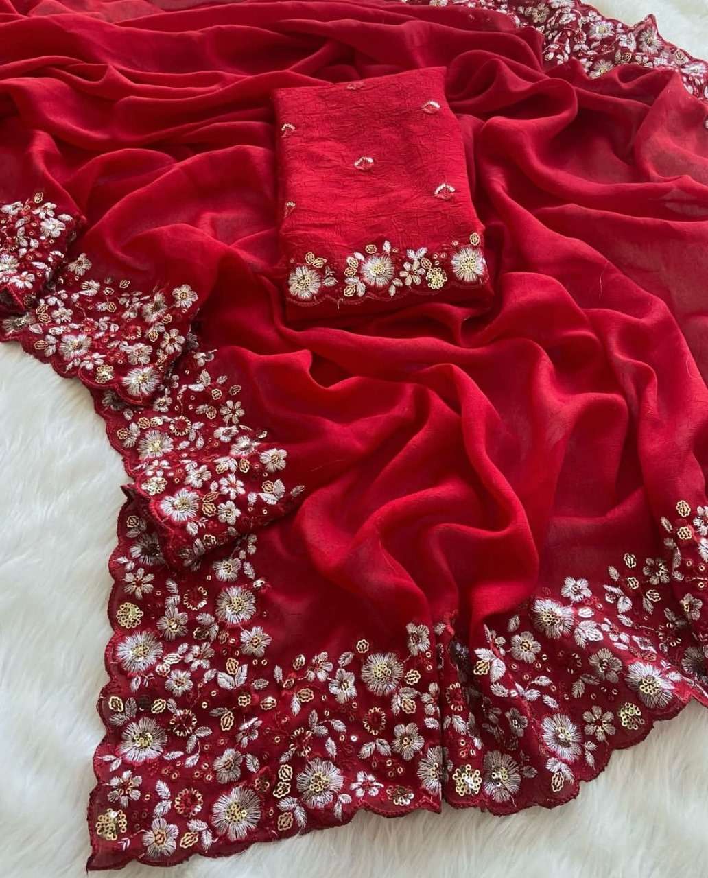CRUSH SILK WITH HEAVY EMBROIDERY WORK BORDER FANCY SAREE  KRITIKA 