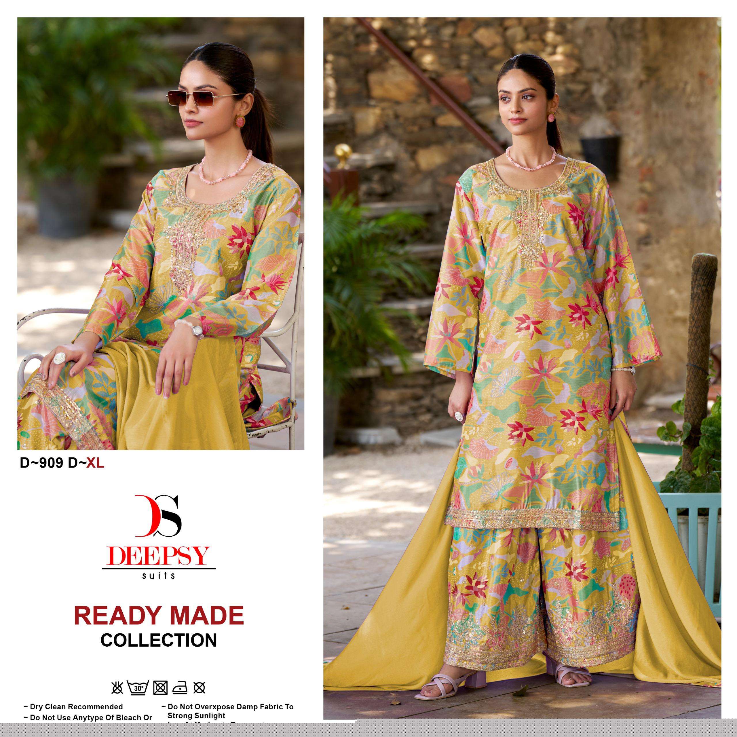 DEEPSY SUITS 909 BRANDED KURTI PALAZZO SUIT CHINON FABRIC DEALER 
