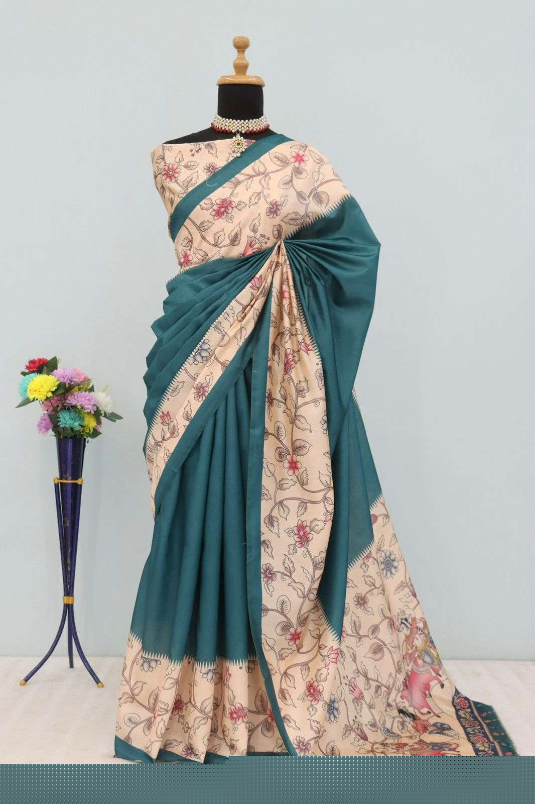 Df 224 Soft Silk kalamkari printed Silk fabric saree collection best rate