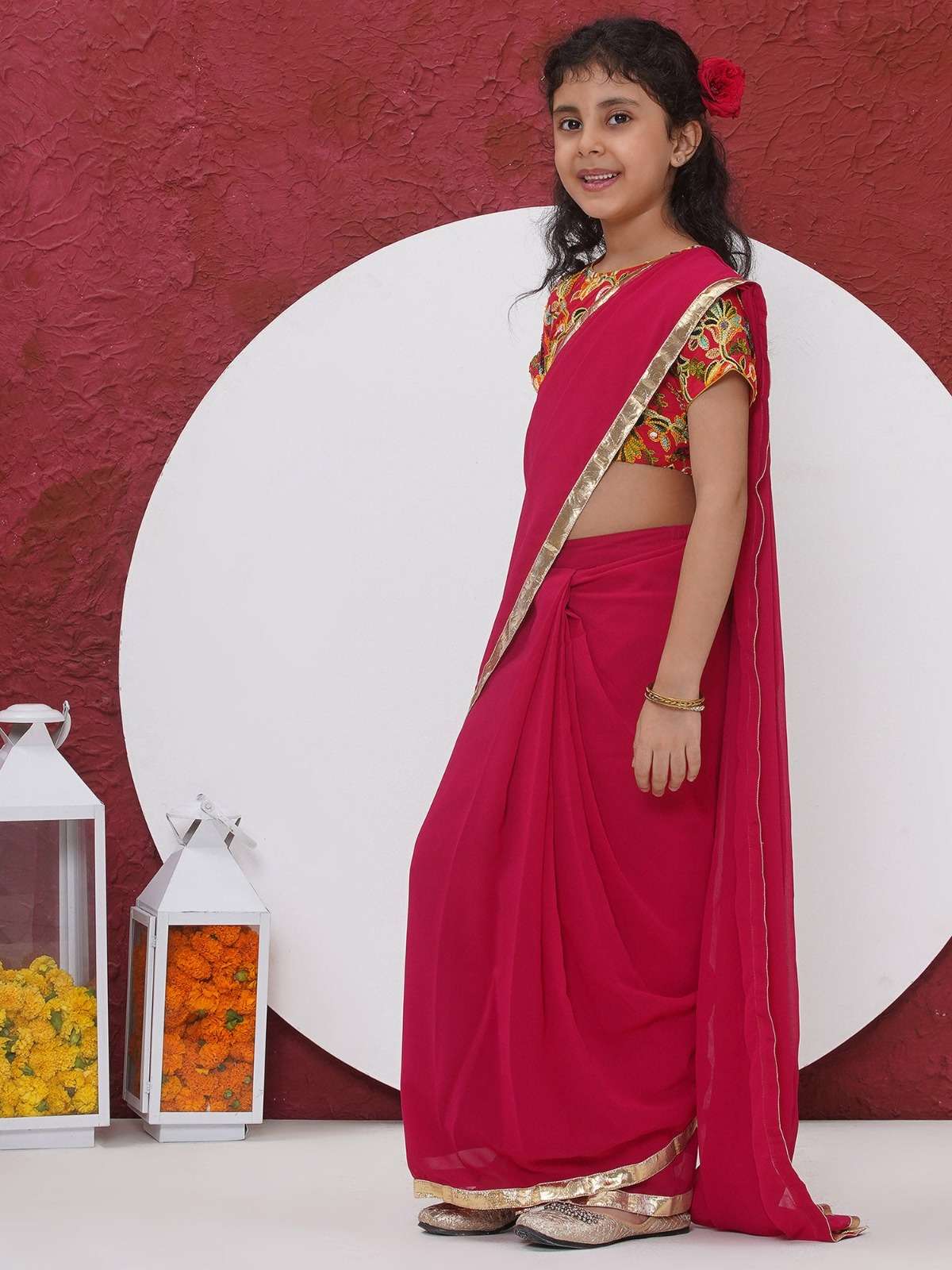 DOLA SILK WITH FANCY LOOK 3 SECOND WEAR READY TO WEAR  KIDS SPECIAL SAREE  KSGJ 7