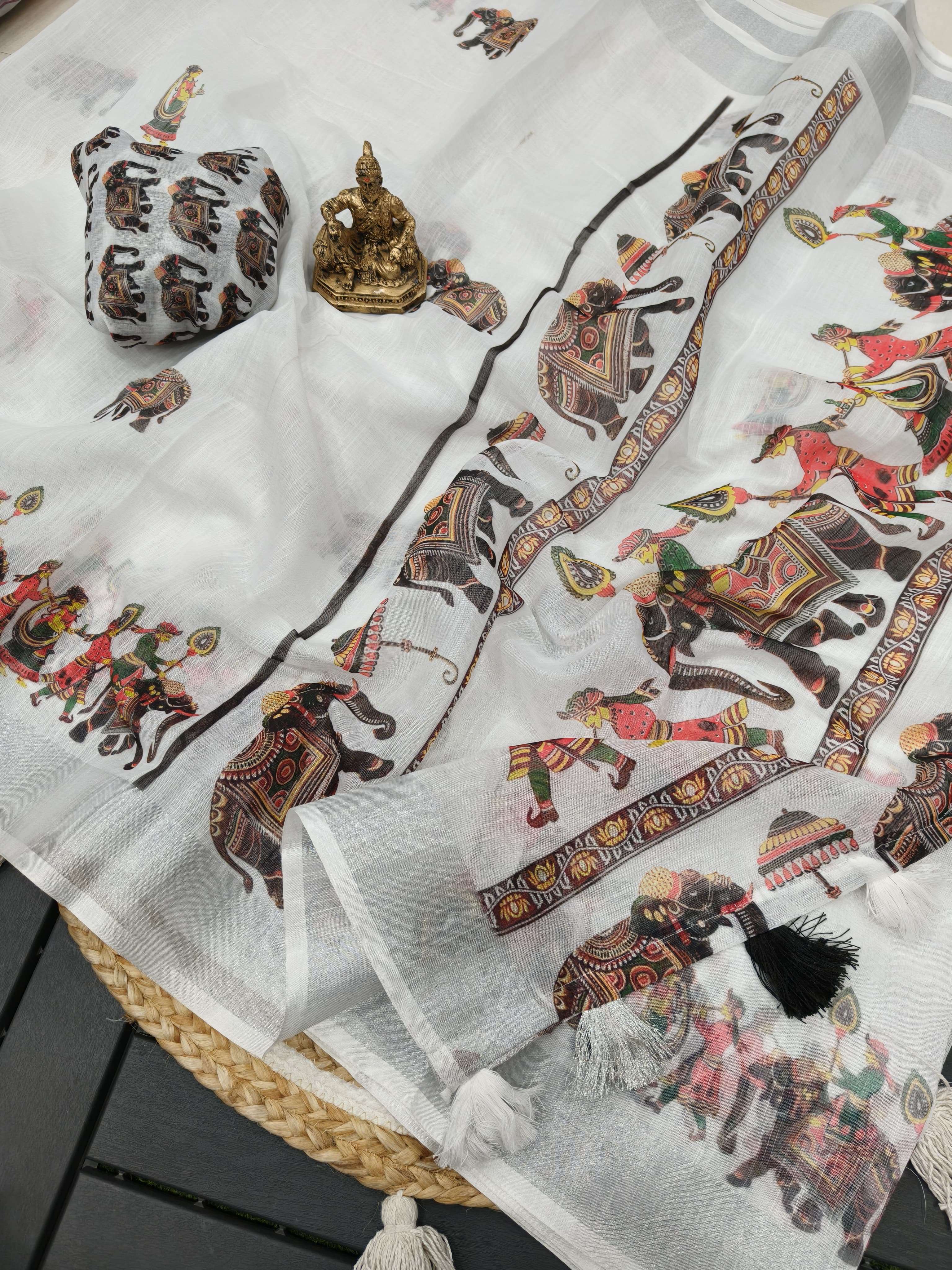 Royal Hathi Design linen Fabric saree supplier in surat