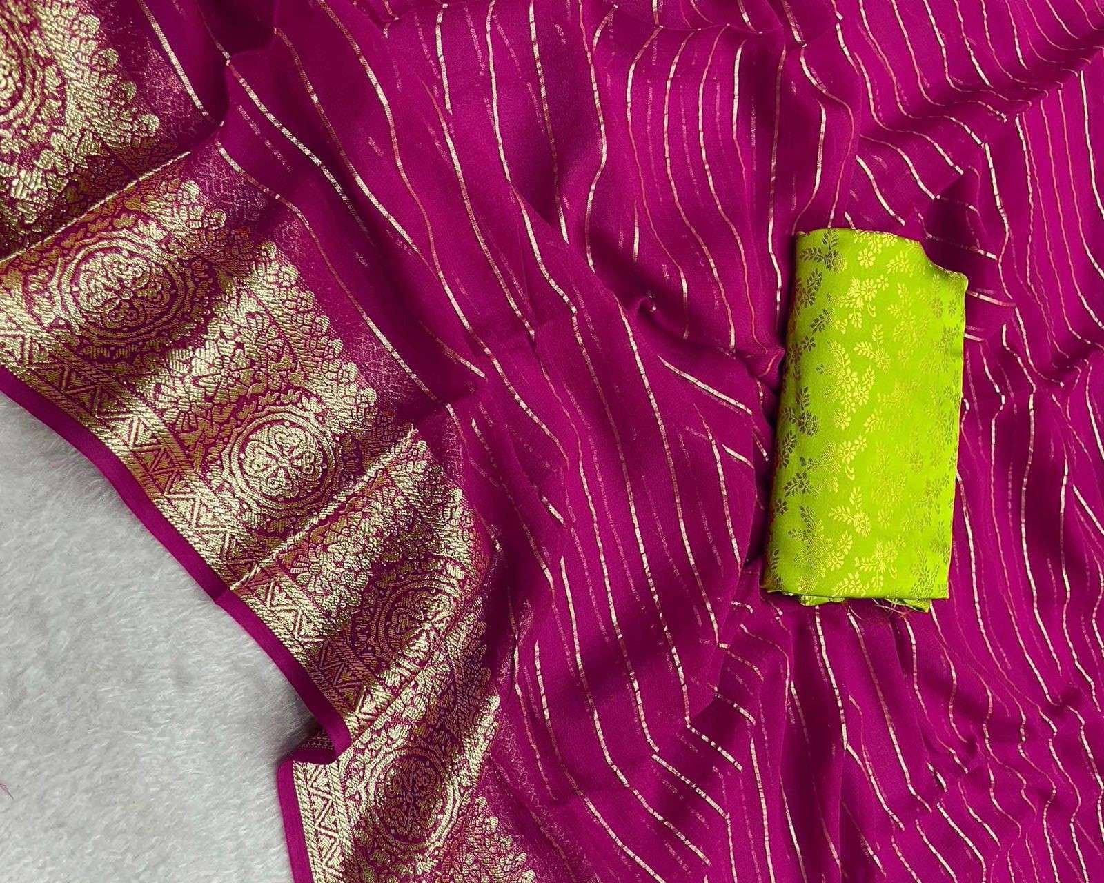 FANCY ZARI BORDER GEORGETTE FABRIC SAREE  GOLA