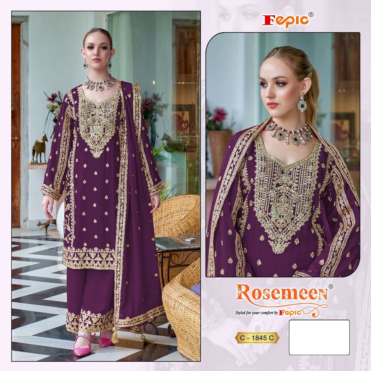 FEPIC ROSEMEEN 1845 WEDDING WEAR CHINON WORK SALWAR SUIT RESELLER  