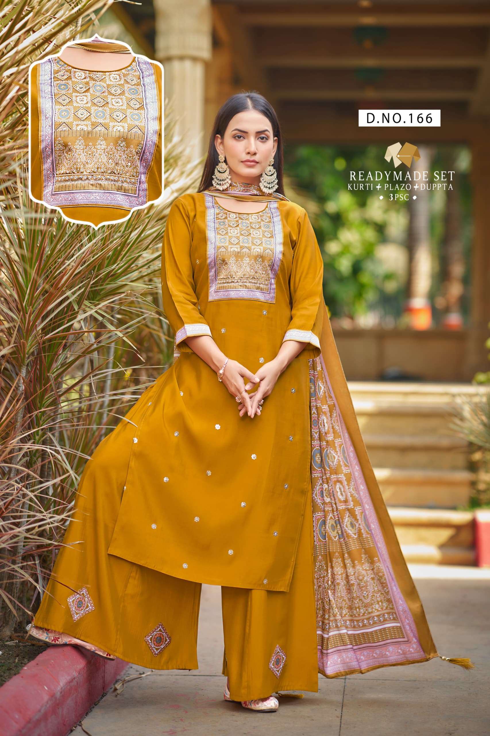 FESTIVAL WEAR SILK WORK STITCHED KURTI PALAZZO SUIT SUPPLIER AKSHAR