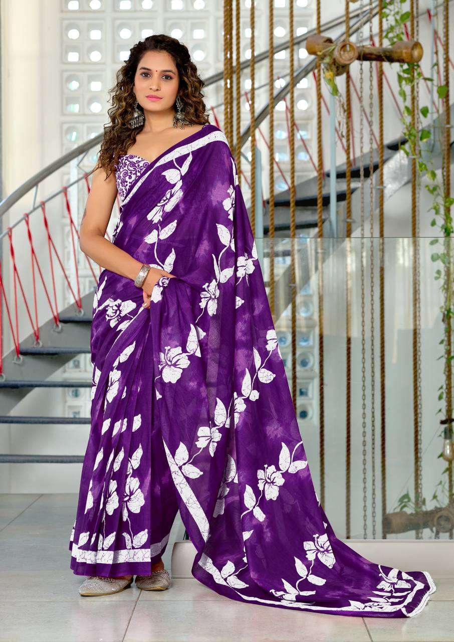 FLOWER DESIGN STYLISH COTTON SAREE FOR WOMEN SUPPLIER ONLINE PETAL PARADISE