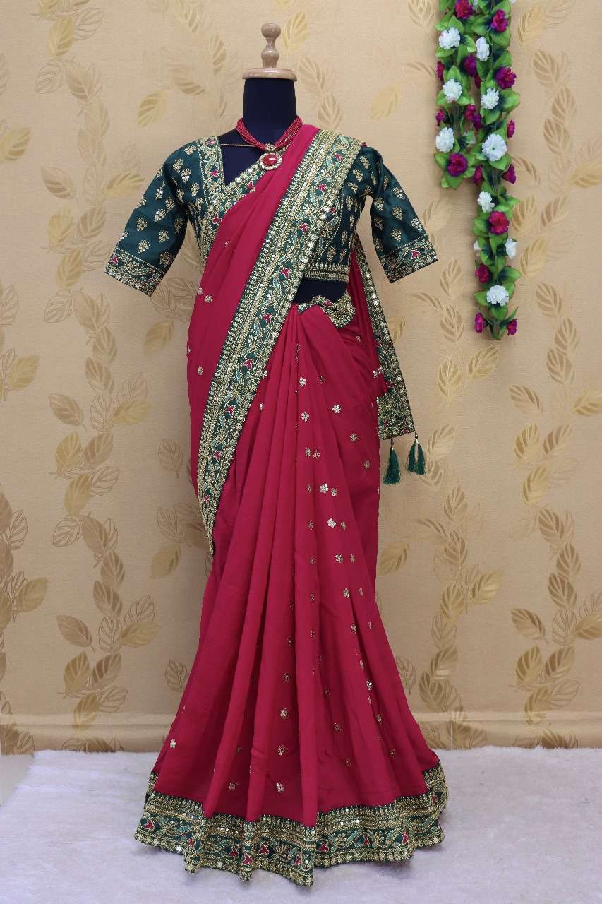 FUNCTION SPECIAL HEAVY BORDER WITH VICHITRA SILK FABRIC FANCY LOOK SAREE MEERA