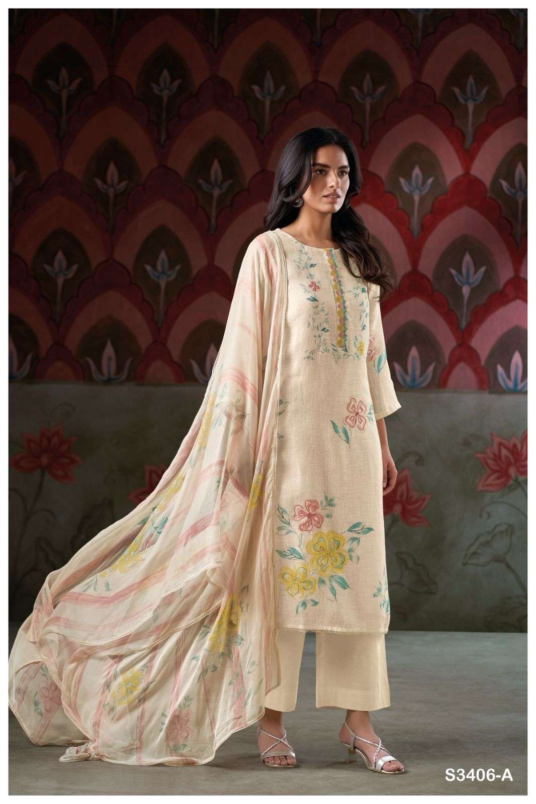 GANGA CARINA 3406 HIGH QUALITY LINEN PRINT SALWAR SUIT SUPPLIER
