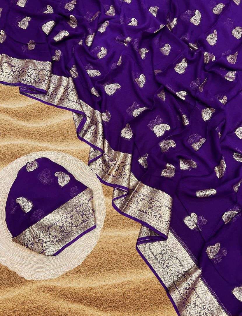 GEORGETTE FABRIC LIGHTWEIGHT ALL OVER WEAVING DESIGN SAREE SMALL CARRY