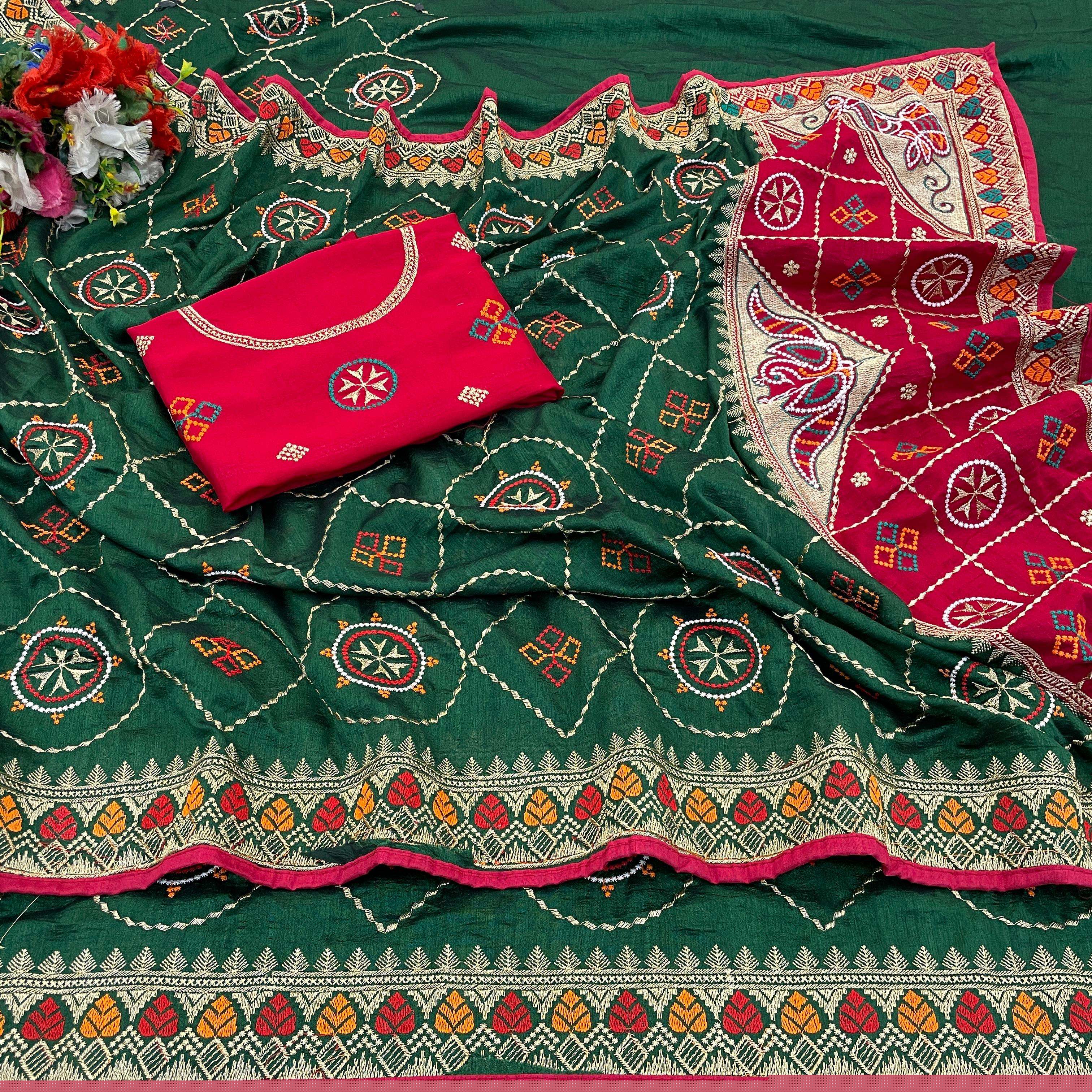 Gharchola Style embroidery work Silk fabric saree 