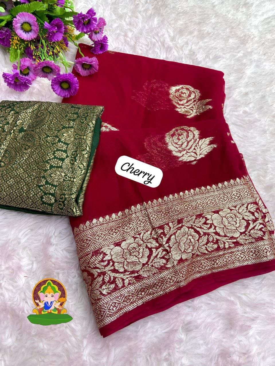 GULAB DESIGN ALL OVER SAREE GEORGETTE FABRIC LIGHT WEIGHT SAREE 