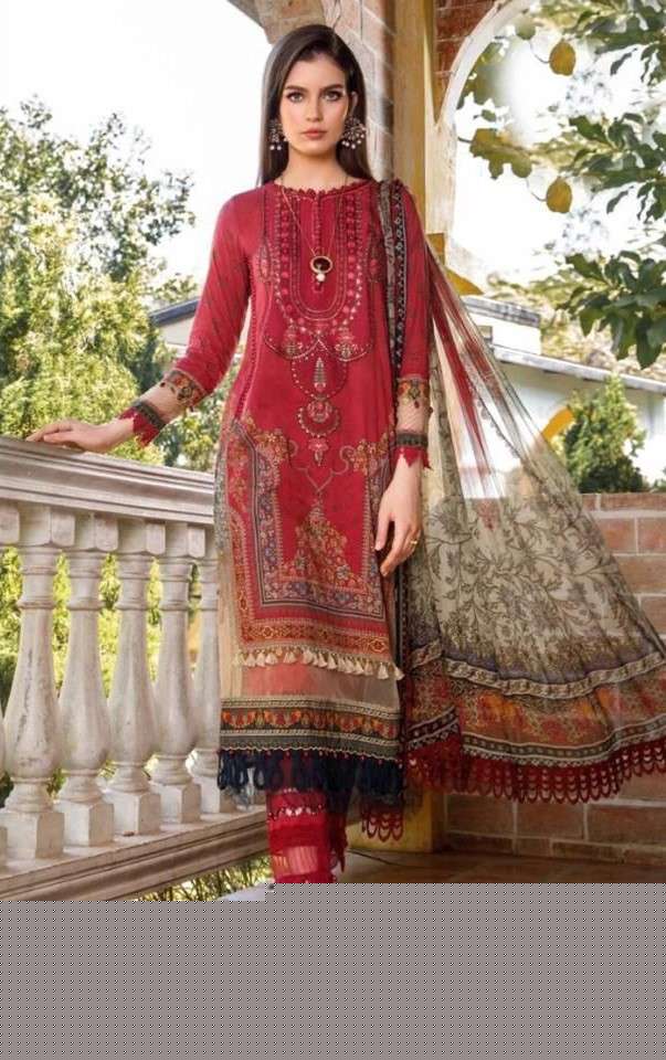 HAZZEL MARIA B 2001 PAKISTANI STYLE RED COLOR DRESS FOR UNSTITCH ONLINE
