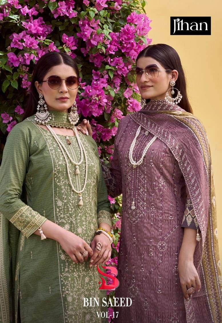 JIHAN BIN SAEED LAWN COLLECTION VOL 17 BRAND TOP PAKISTANI MATERIAL SUIT SUPPLIER