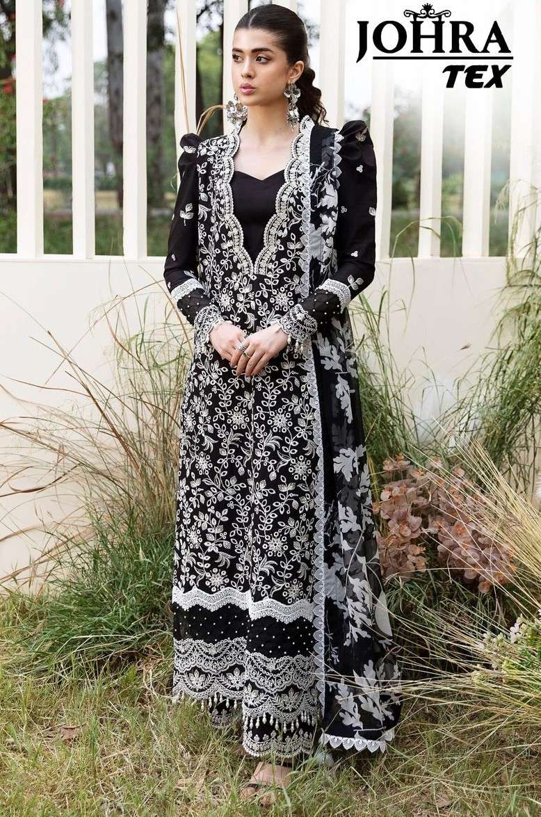 JOHRA TEX JT 175 PAKISTANI HIT DESIGNER HEAVY WORK BLACK SUIT SUPPLIER 
