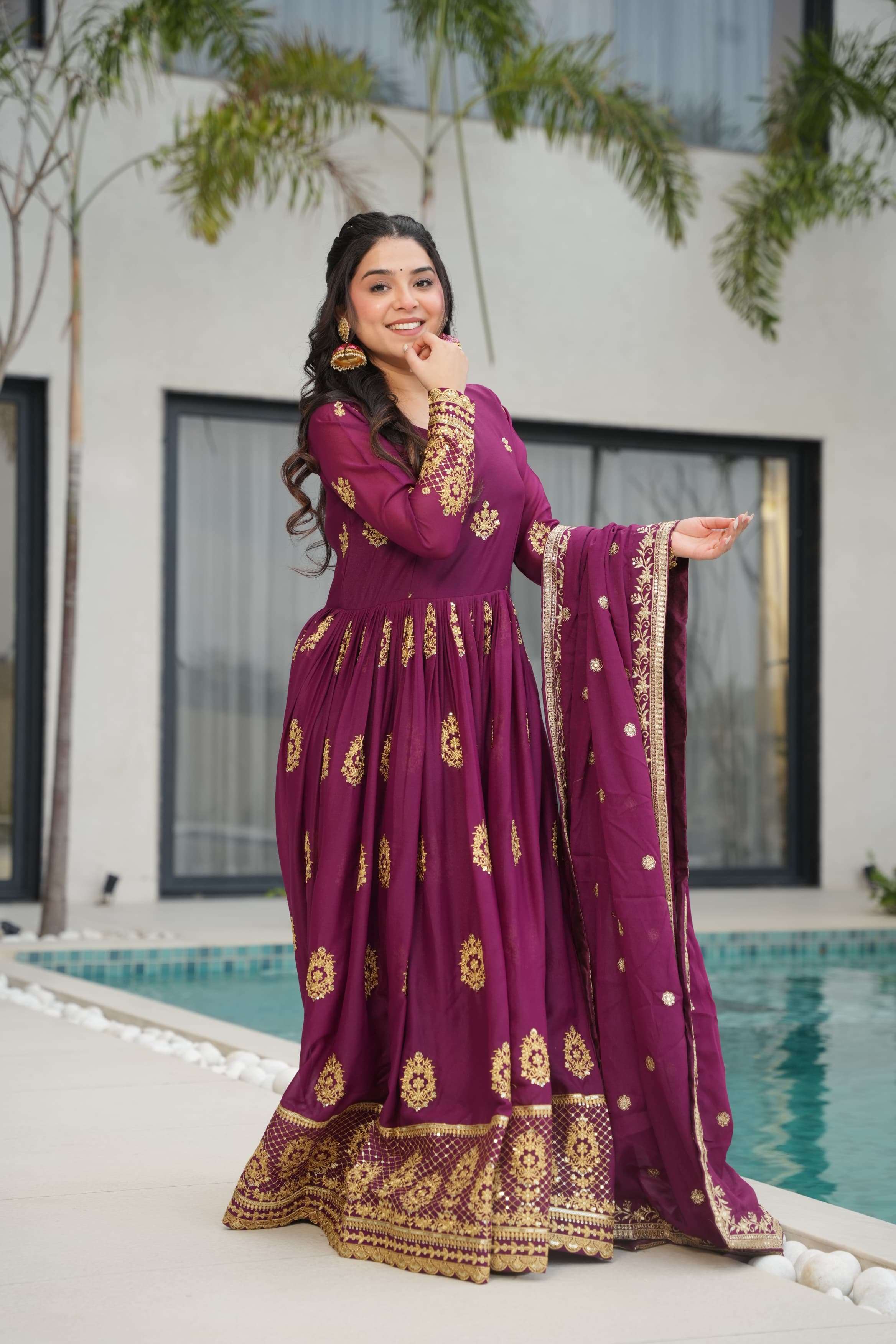 KA 1164 GEOREGTTE FABRIC LONG ANARKALI STYLE READYMADE SUITS 