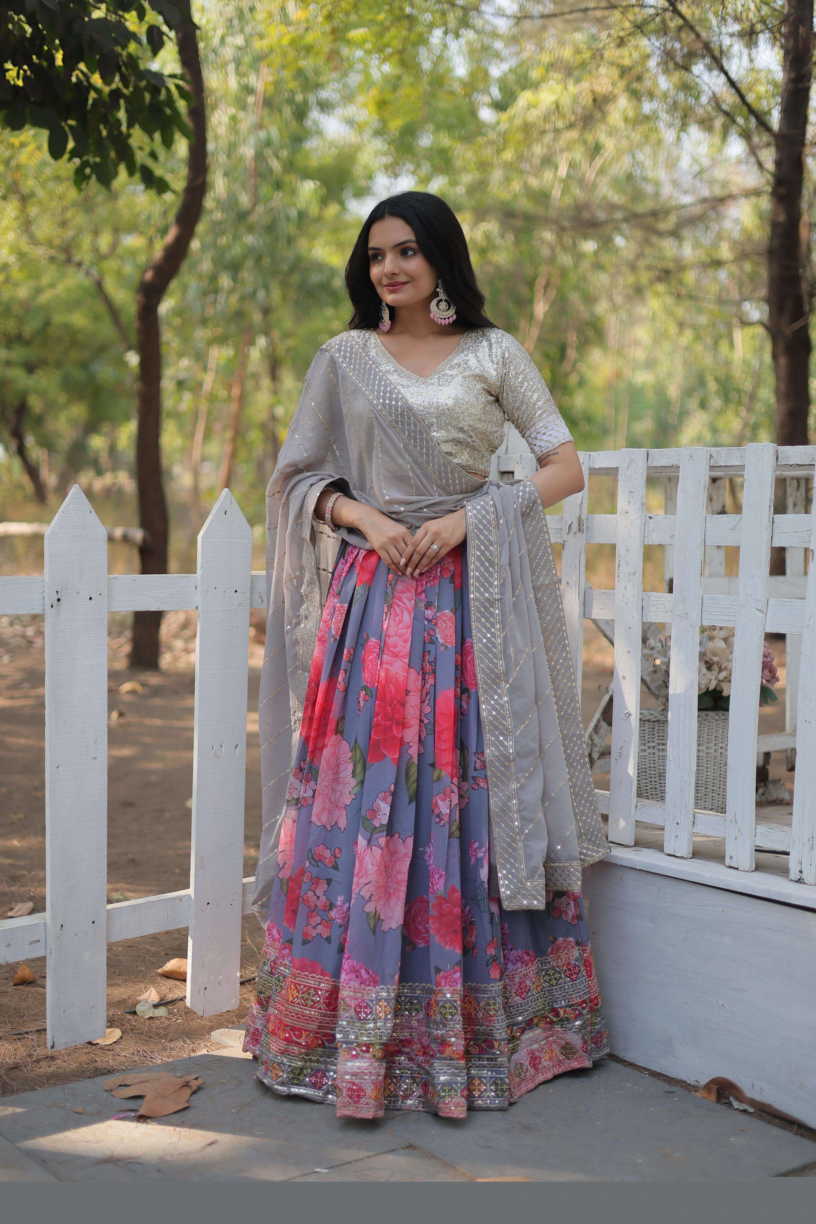 LW 7112 GEORGETTE FABRIC FLOWER PRINTED FANCY LEHENGA CHOLI 