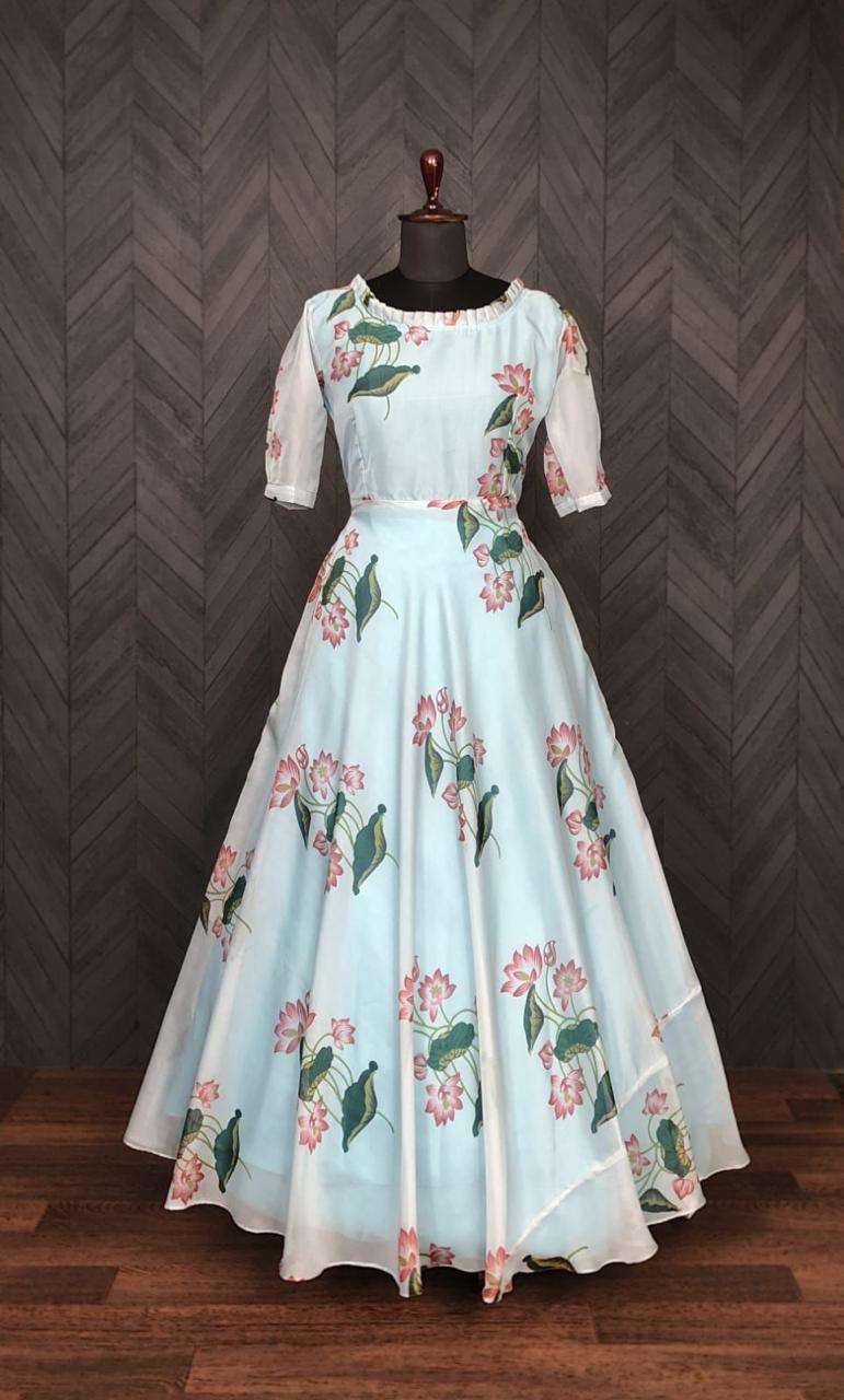 LW 9029 ORGANZA FABRIC FLOWER PRINTED FANCY GOWN STYLE KURTI 