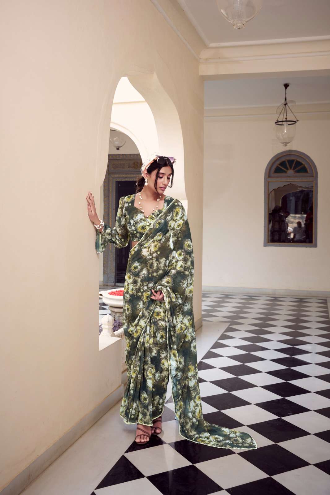 MARBAL WEIGHTLESS FABRIC FLOWER DESIGNER SAREE  YNF 7042
