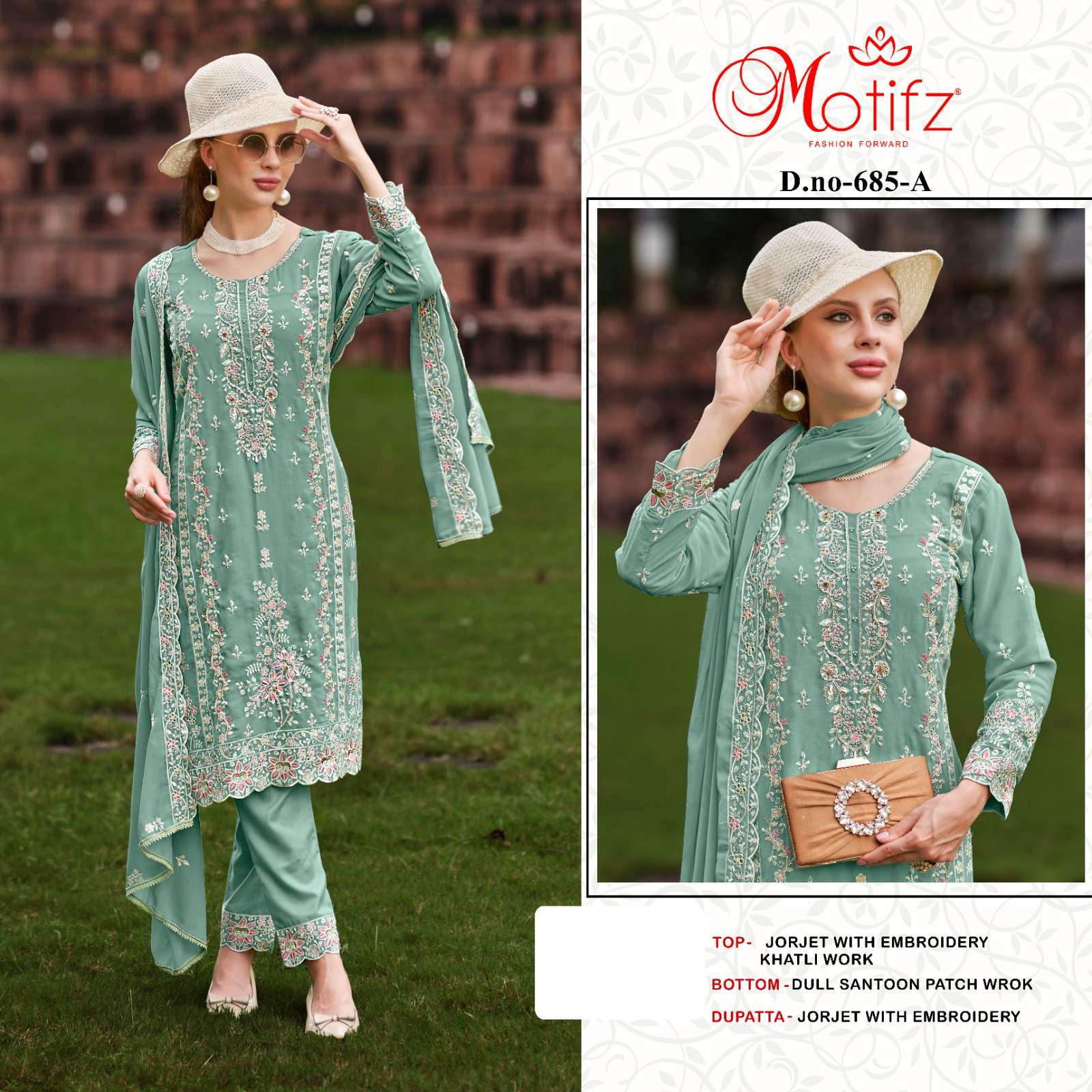 MOTIFZ 685 WEDDING CLOTH FULL EMBROIDERY WORK LADIES SUIT DEALER