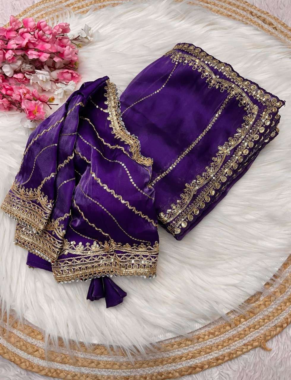 NITYA JIMMY CHOO FABRIC HEAVY EMBROIDERY WORK DESIGNER SAREE 