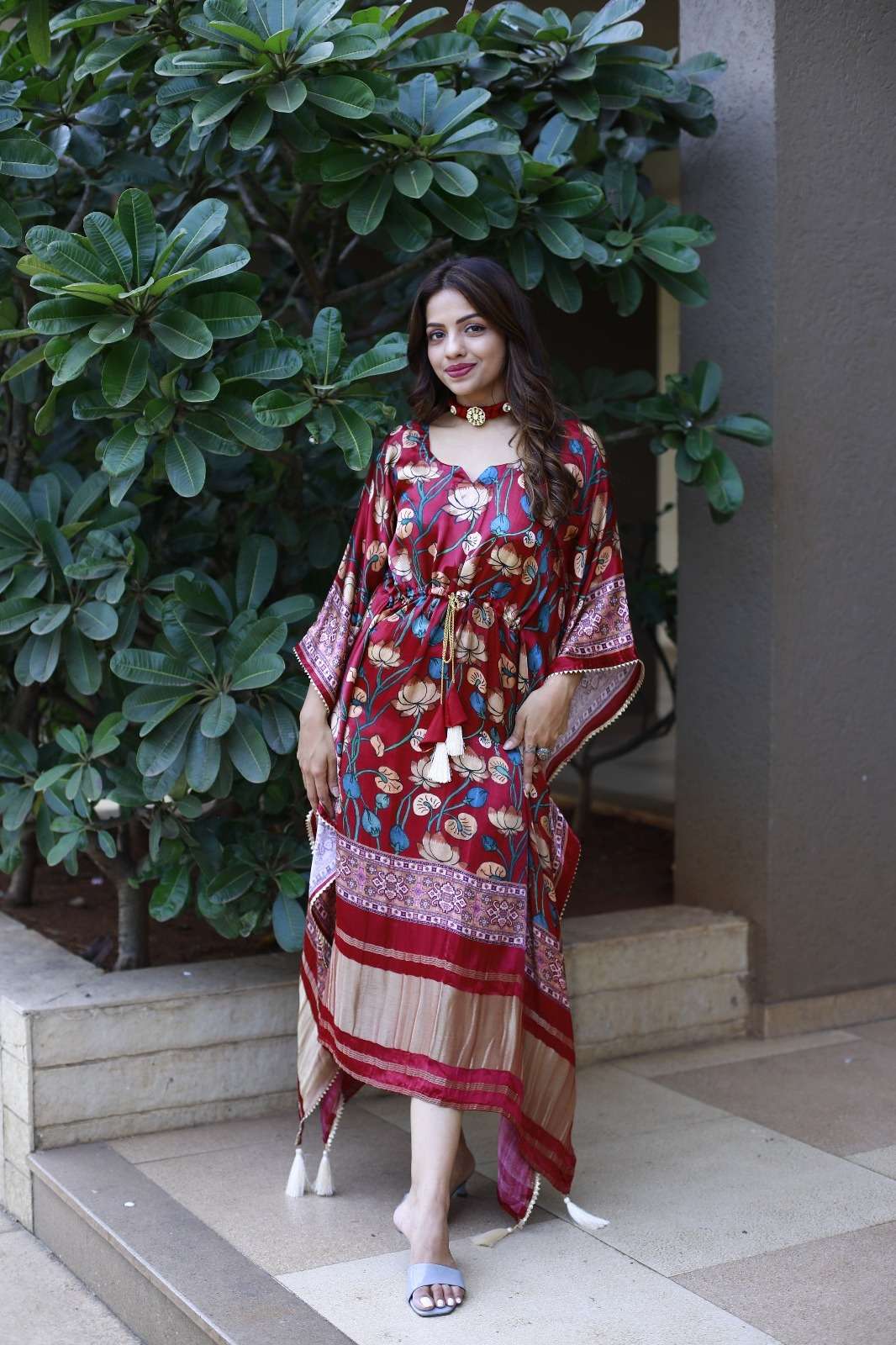NNK 3001 PURE GAJI SILK BANDHEJ DESIGN FANCY KAFTAN STYLE KURTI 