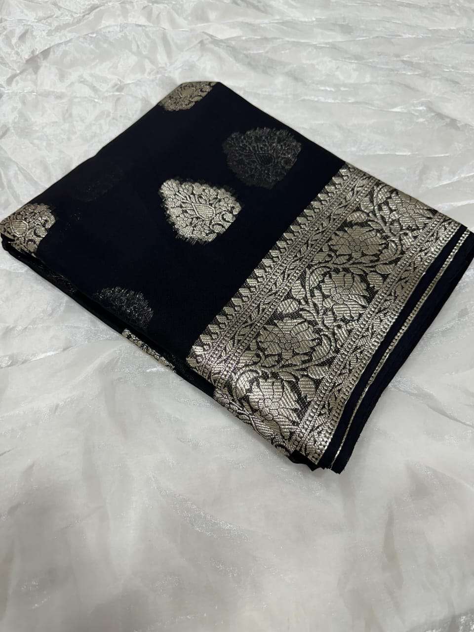 PARTY WEAR STYLE BLACK SHADES GEORGETTE FABRIC FANCY SAREE 
