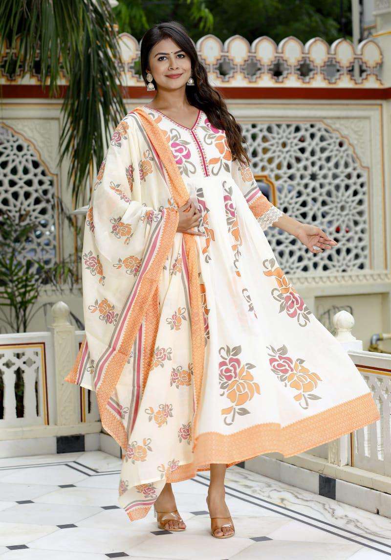 PATTERN WHITE DESIGN FLAIR GOWN WITH DUPATTA WHOLESALE FF 