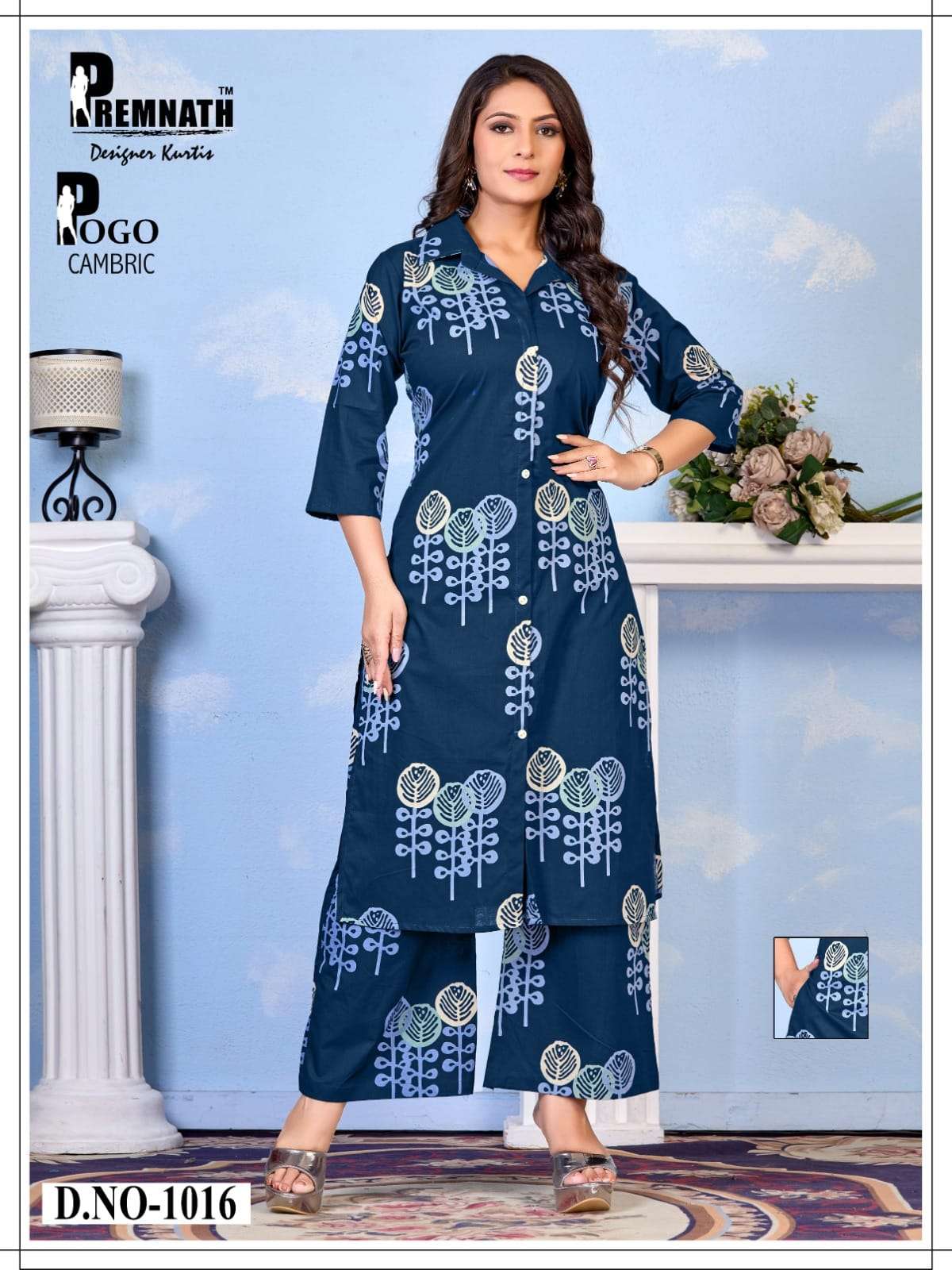 PREMNATH POGO CAMBRIC FLOWER KURTI PALAZZO COLLECTION SHOP 