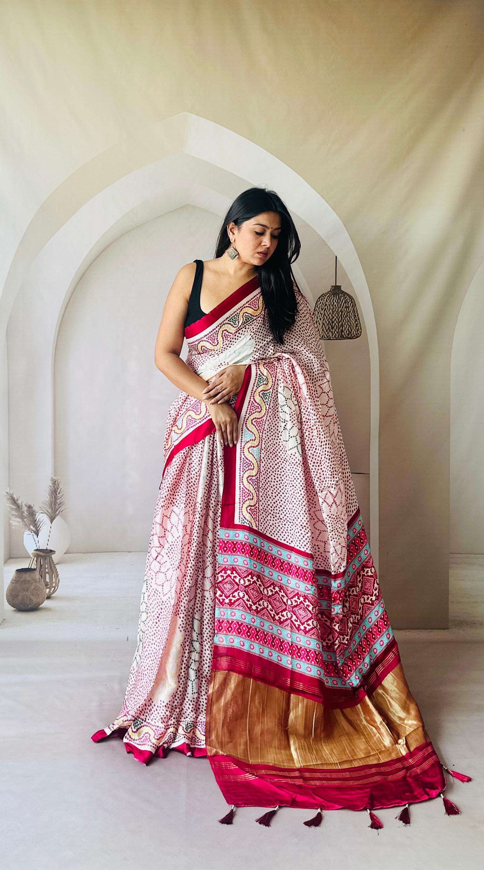 PURE GAJI SILK WITH HEAVY LAGDI PATTA BANDHEJ SAREE 