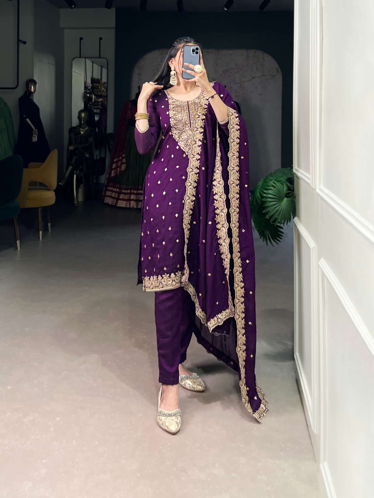 PURPLE SHADES SILK WITH EMBROIDERY WORK STICH SUITS NNK 3035