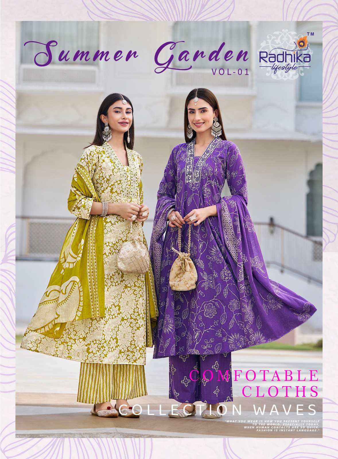 RADHIKA LIFESTYLE SUMMER GARDEN VOL 1 FLOWER COTTON PALAZZO KURTI SUIT ONLINE