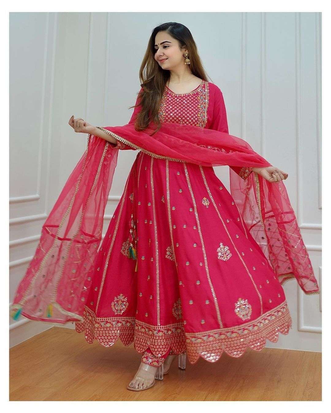 RAJASTHANI STYLE PINK COLOR GOW PALAZZO SUIT FOR WOMEN SUPPLIER LADY