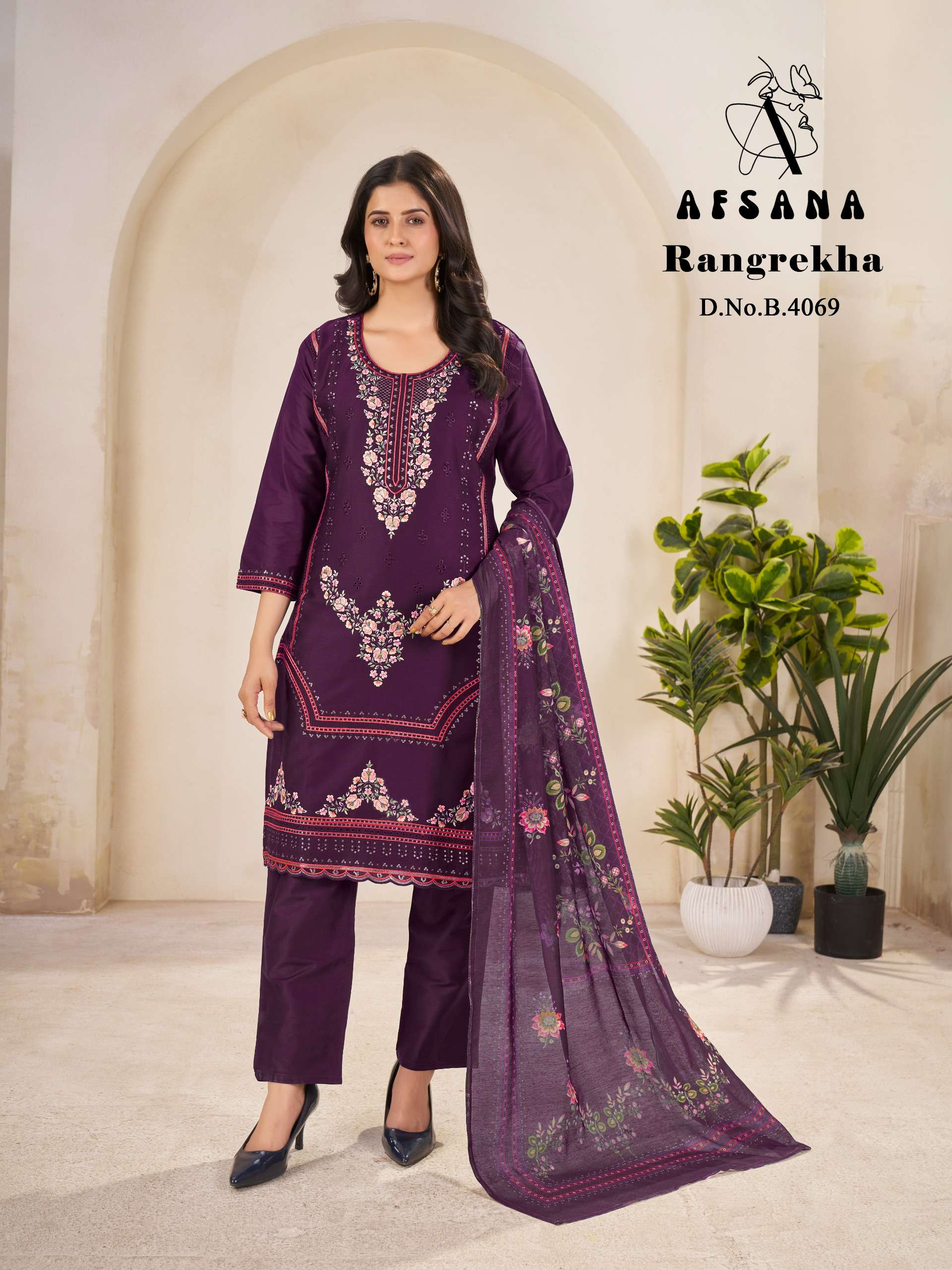 RANGREKHA AFSANA PAKISTANI STYLE COTTON SUIT DESIGN WORK EXPORT