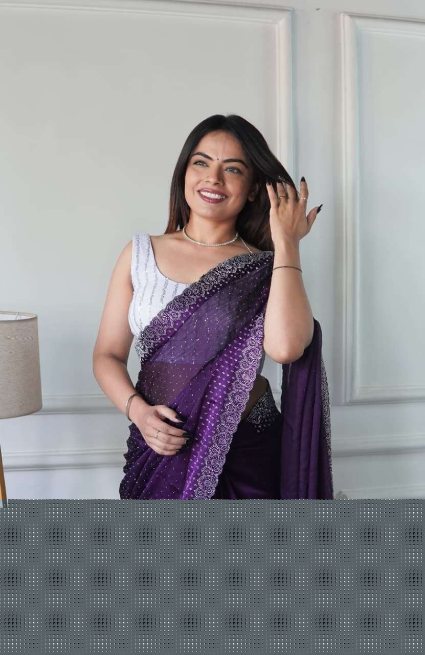 Rani Blooming Georgette with Swarovski Diamond work border Saree