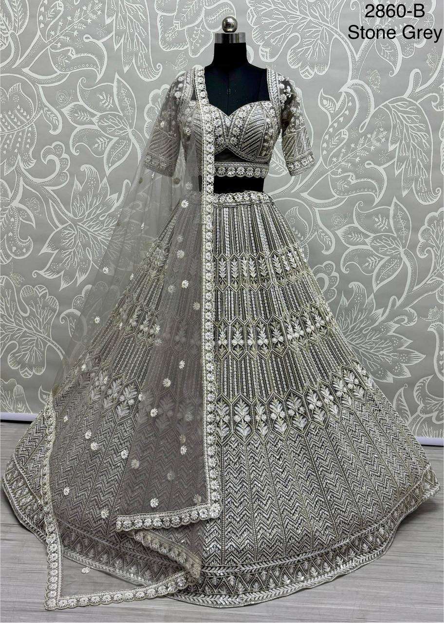 RICH WEDDING RECEPTION HEAVY BRIDAL NET LEHENGA CHOLI SUPPLIER SURAT 2860 