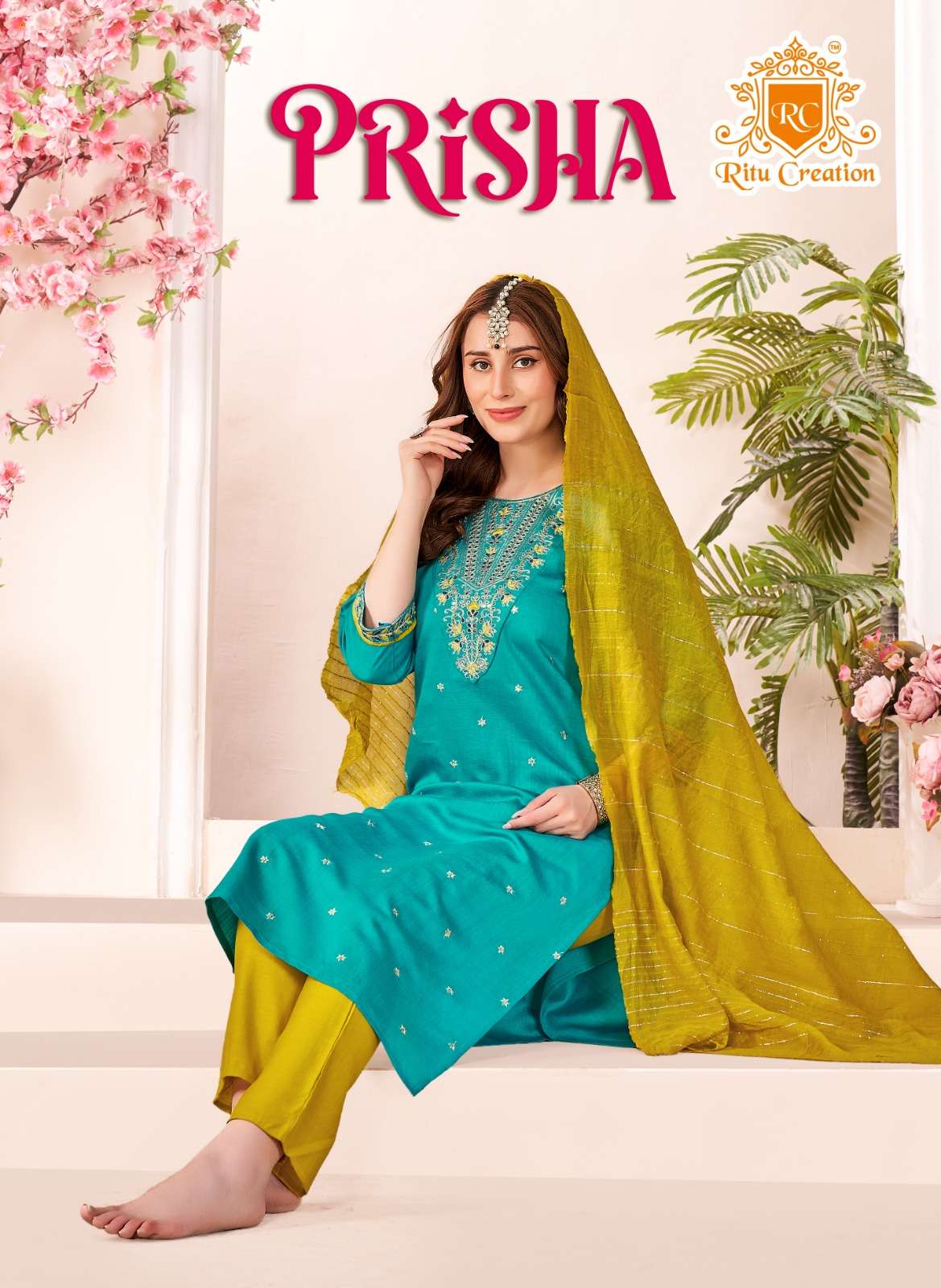 RITU CREATION PRISHA SUMMER LADIES PLAIN 3 PCS SUIT WHOLESALE 