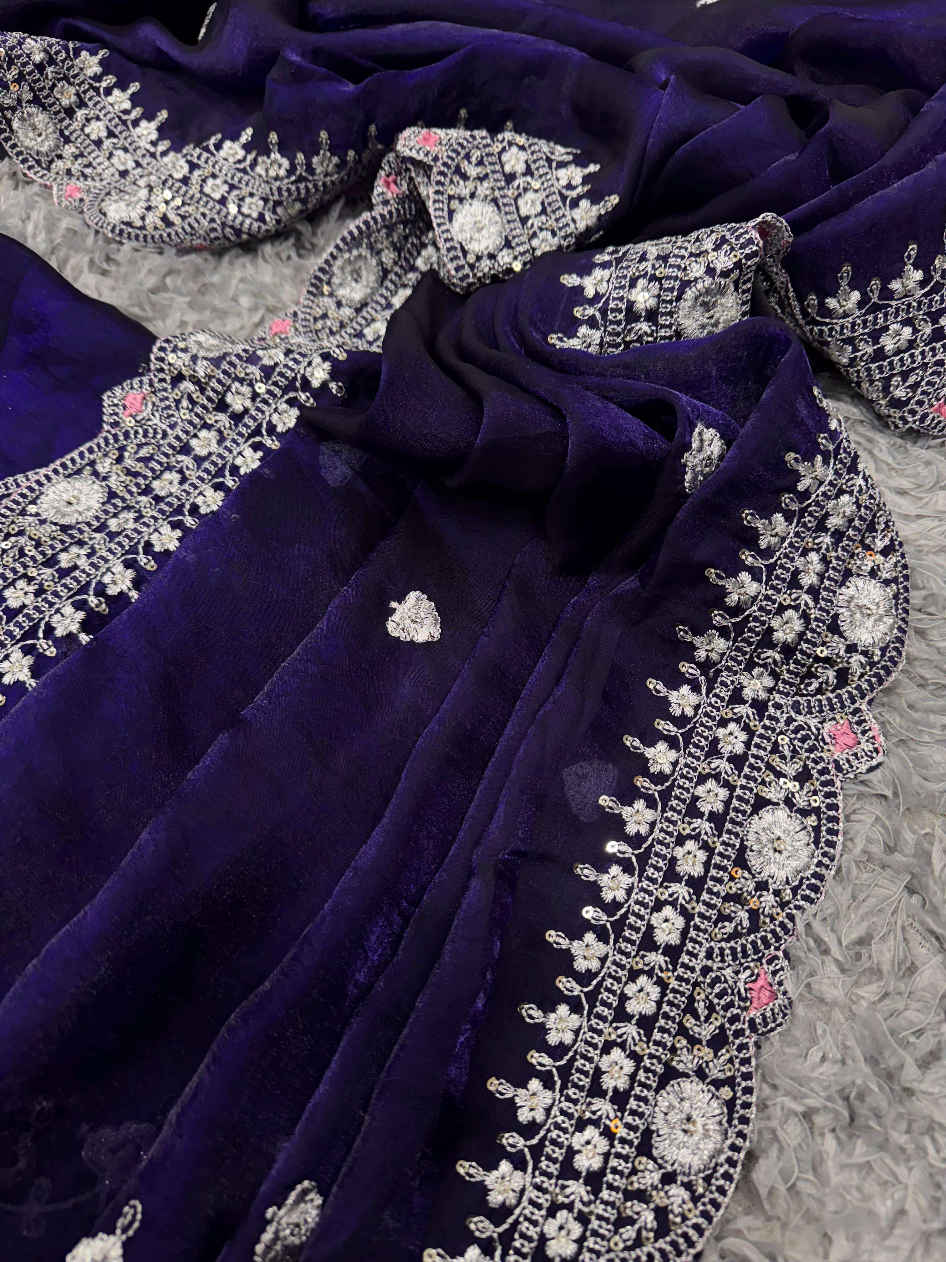 ROYAL BLUE SHADES EMBROIDERY WORK SILK FABRIC SAREE NC 5429