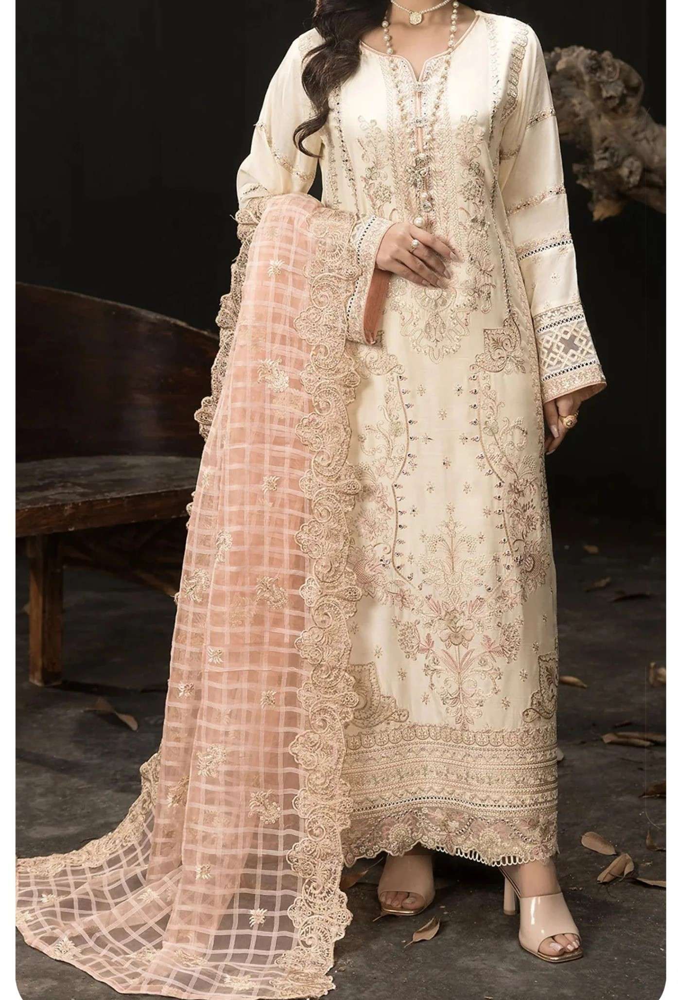 SAJIDA DESIGNER SUIT SD 1031 TREND PAKISTANI CREAM SUIT RESELLER SHOP