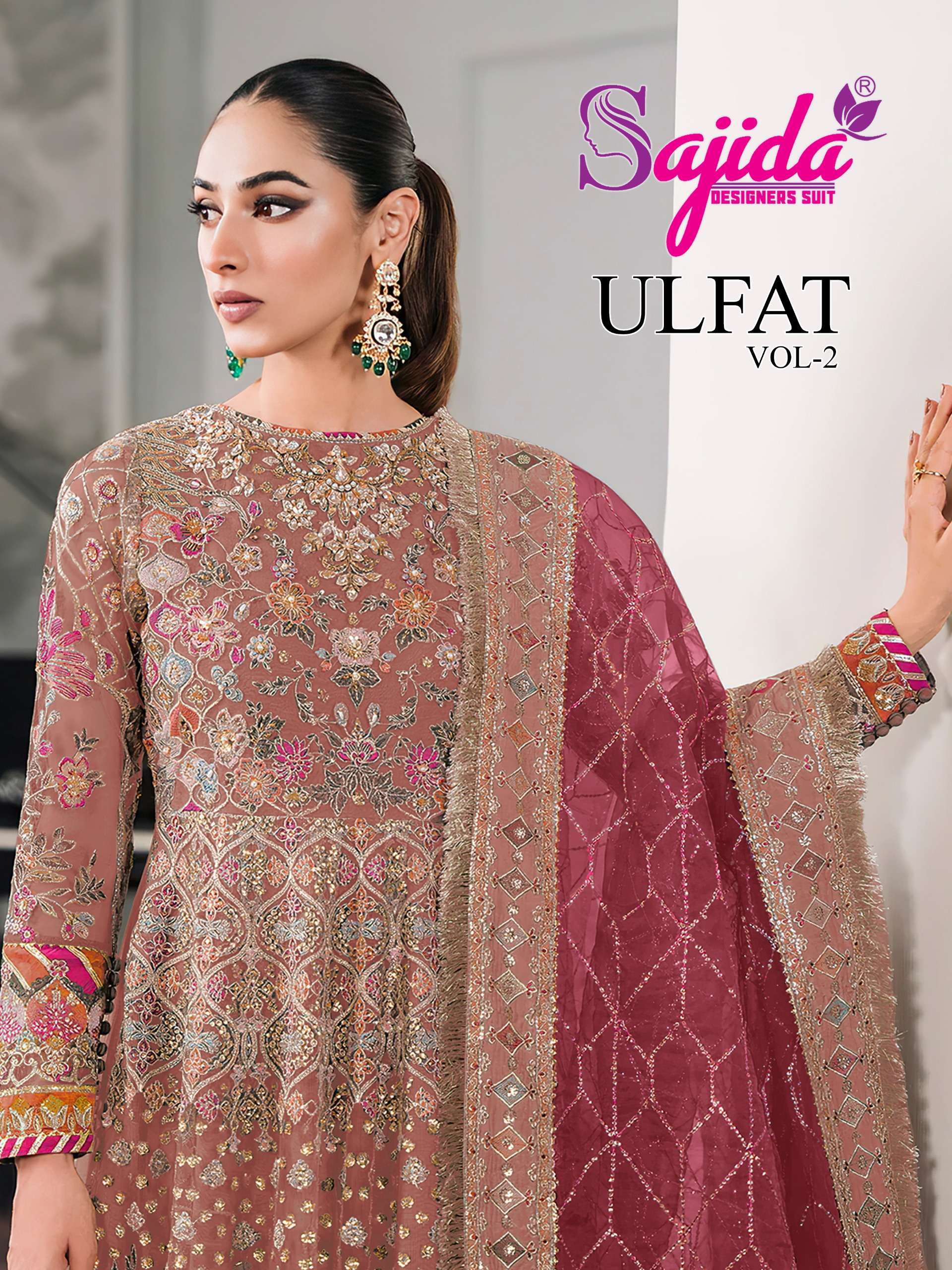SAJIDA DESIGNER SUIT ULFAT VOL 2 MOST HEAVY WORK GOWN SUIT WEDDING WEAR RESELLER