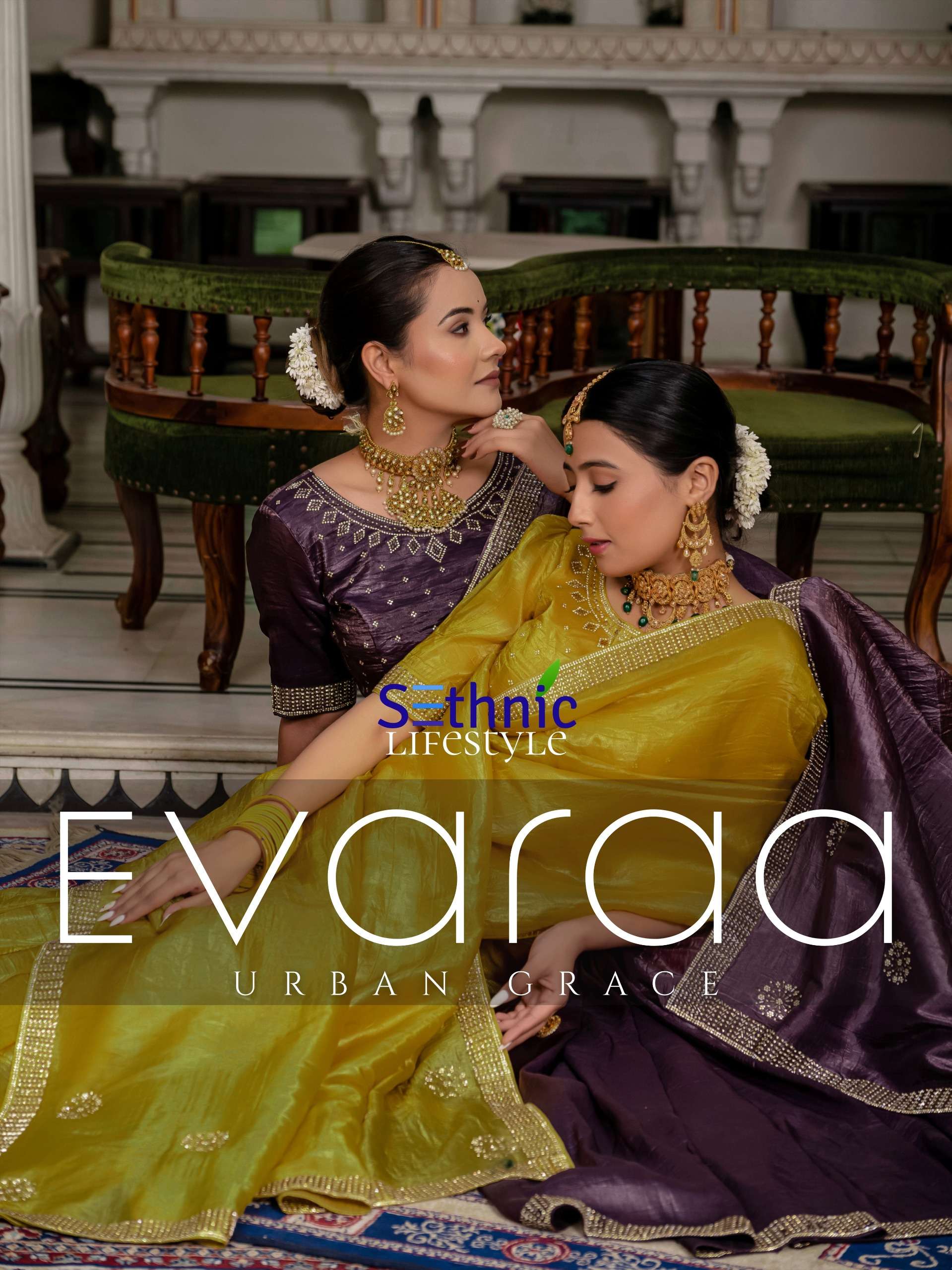 Sethnic lifestyle evaraa Golden Crush fabric fancy saree