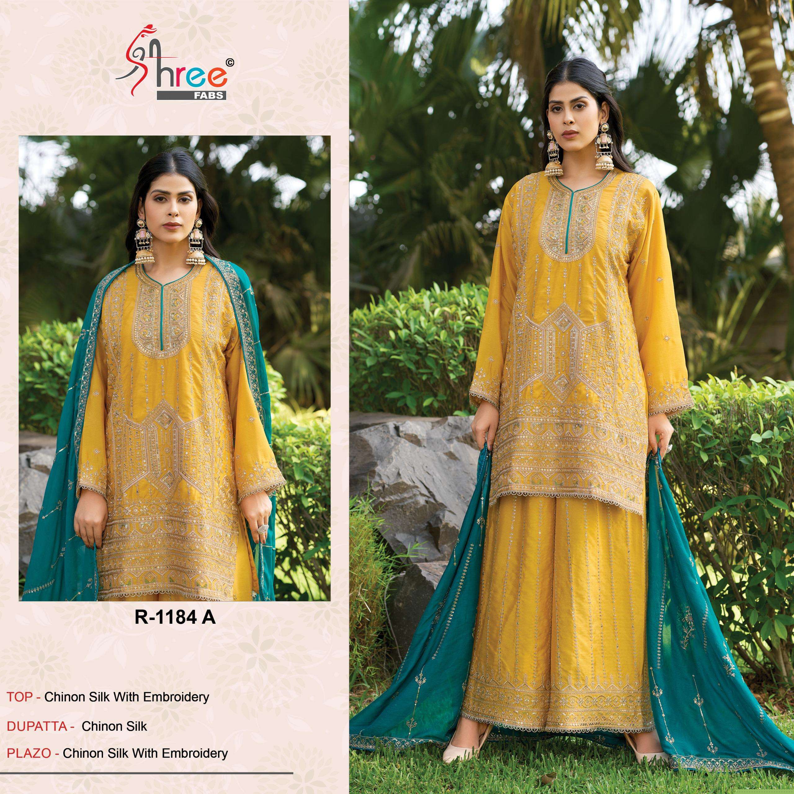SHREE FABS R 1182 WEDDING WEAR KHATLI WORK HEAVY KURTI PALAZZO SUIT DEALER 