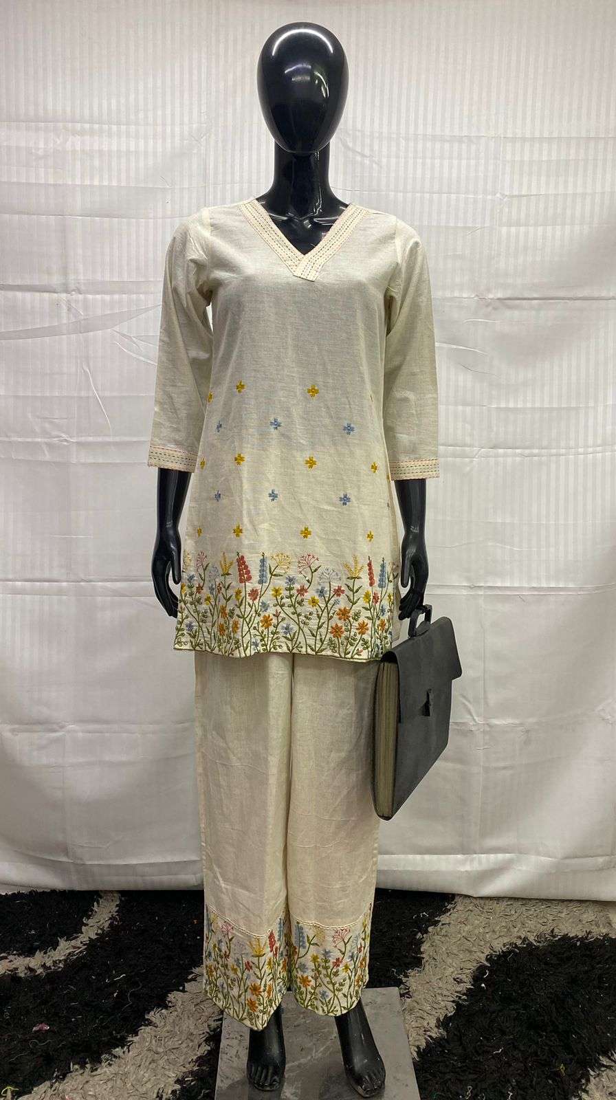 SIARA 1013 CREAM SOFT COTTON CO ORD SET KURTI PALAZZO SUMMER CLOTH