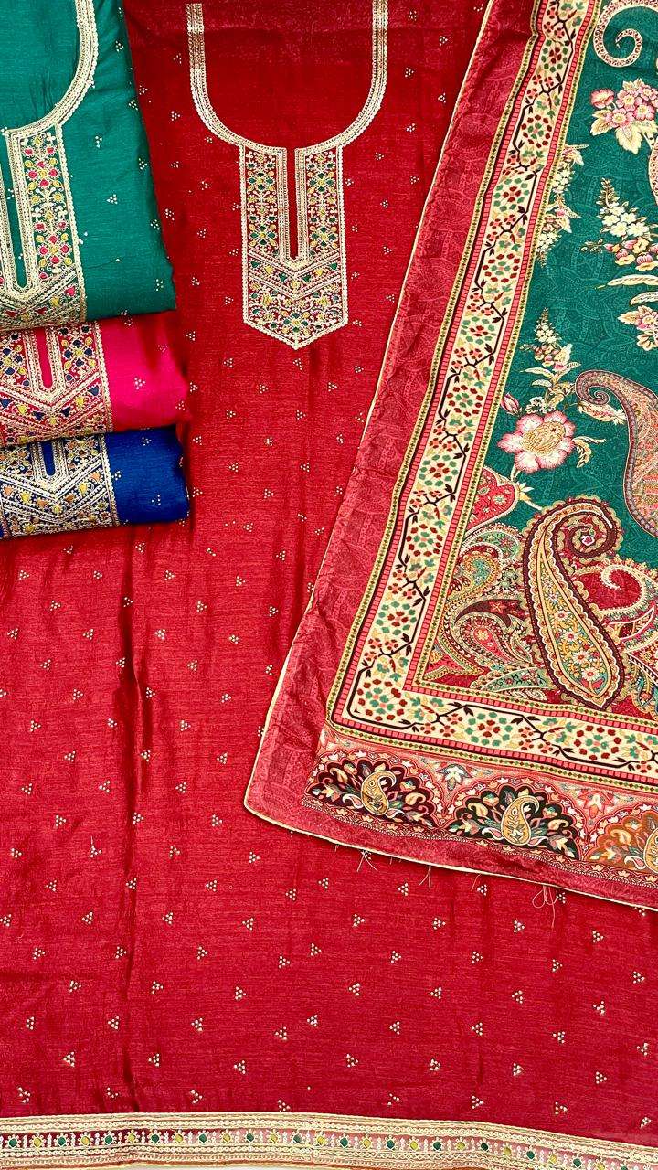 SIARA VICHITRA SILK EMBROIDERY WORK KURTI MATERIAL SUIT RESELLER