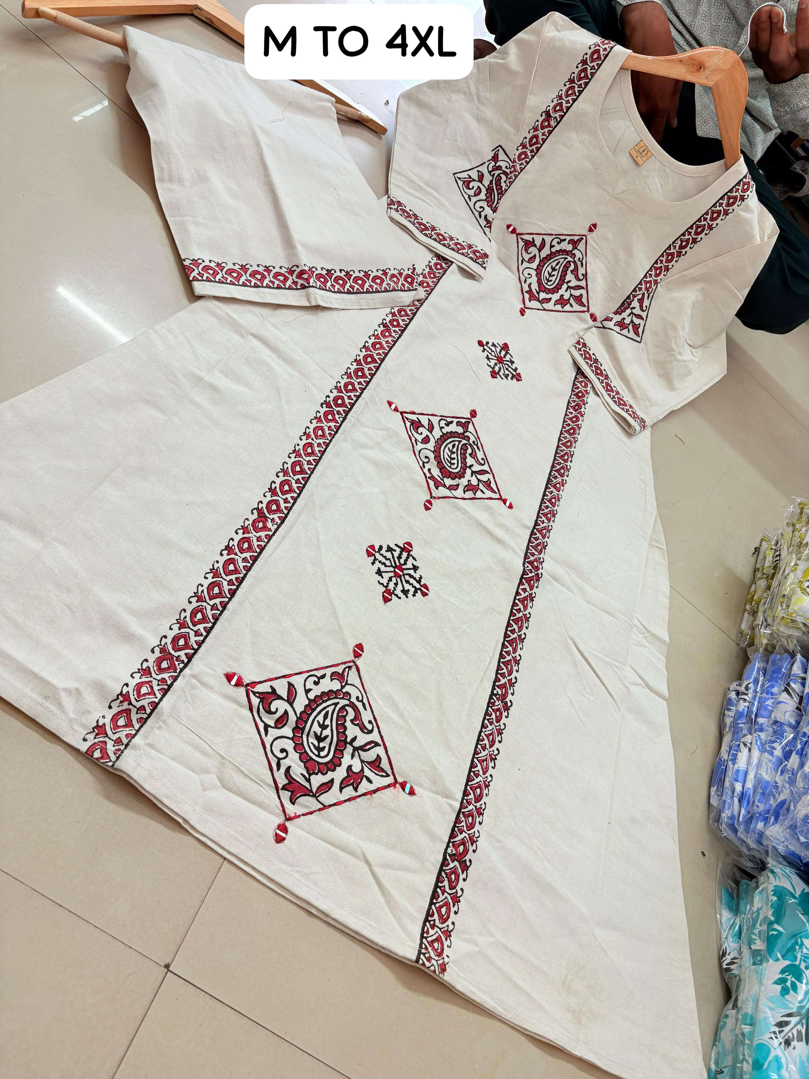 STYLISH WHITE MORROR WORK ALINE KURTI PALAZZO SET WHOLESALE SHOP VRD