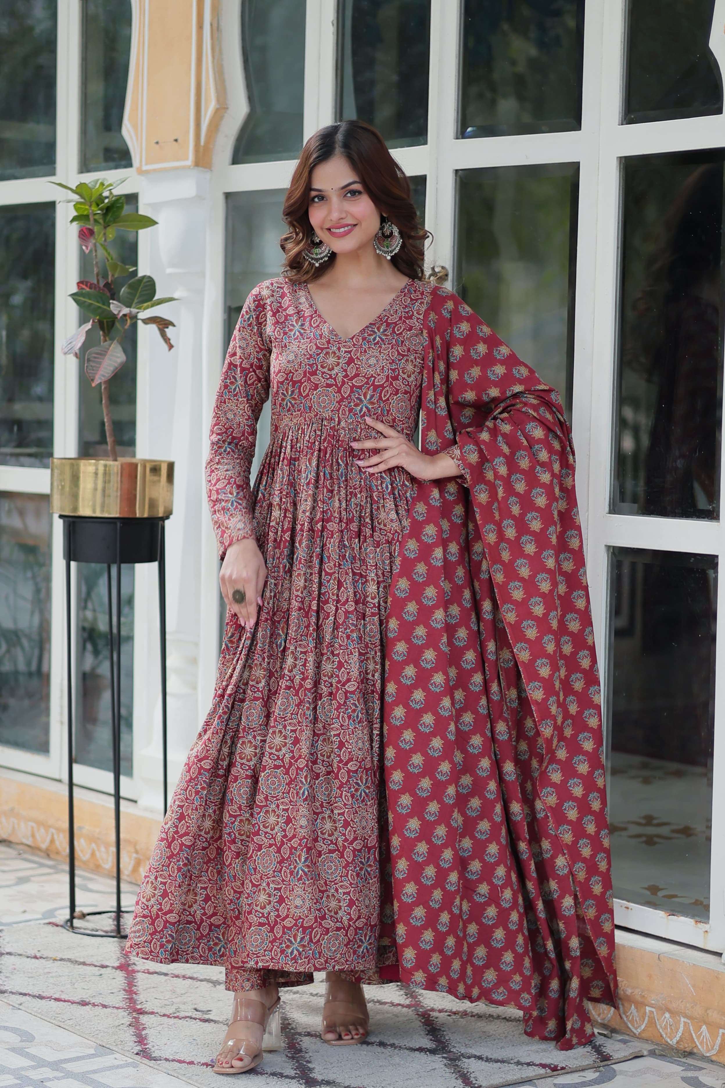 SUMMER SPECIAL COTTON FABRIC ANARKALI STYLE SUITS  KA 1160