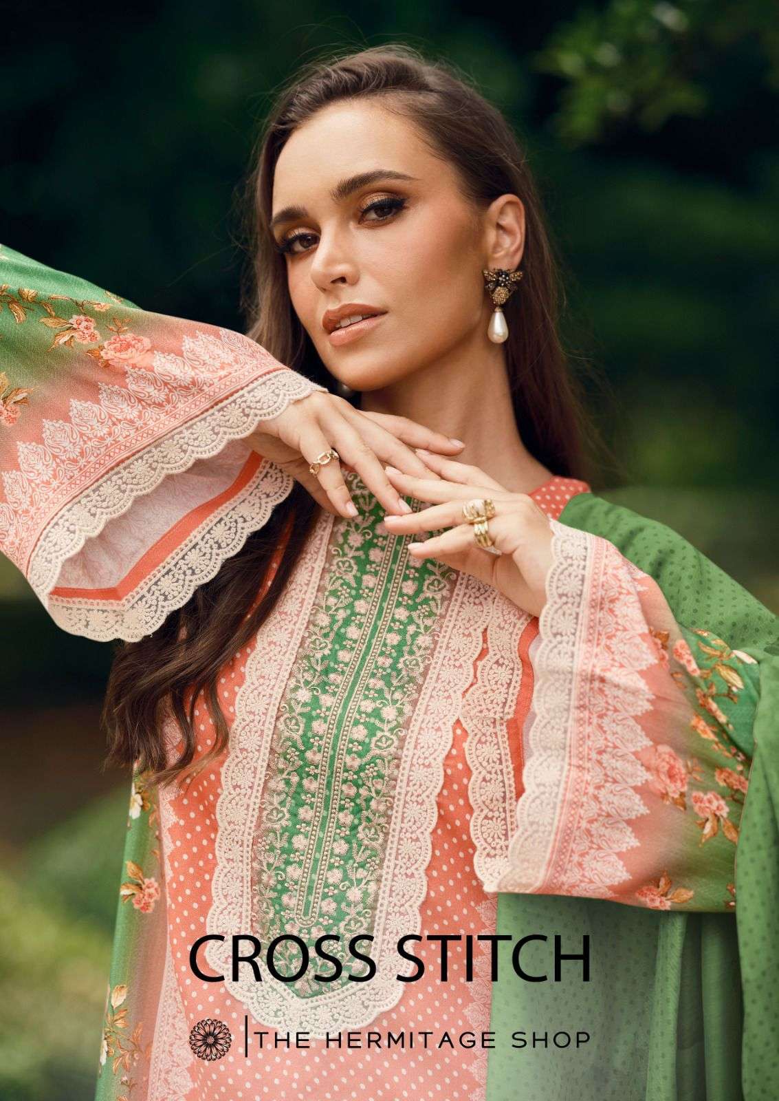 THE HERMITAGE SHOP CORSS STITCH FANCY LAWN COTTON SALWAR SUIT RESELLER