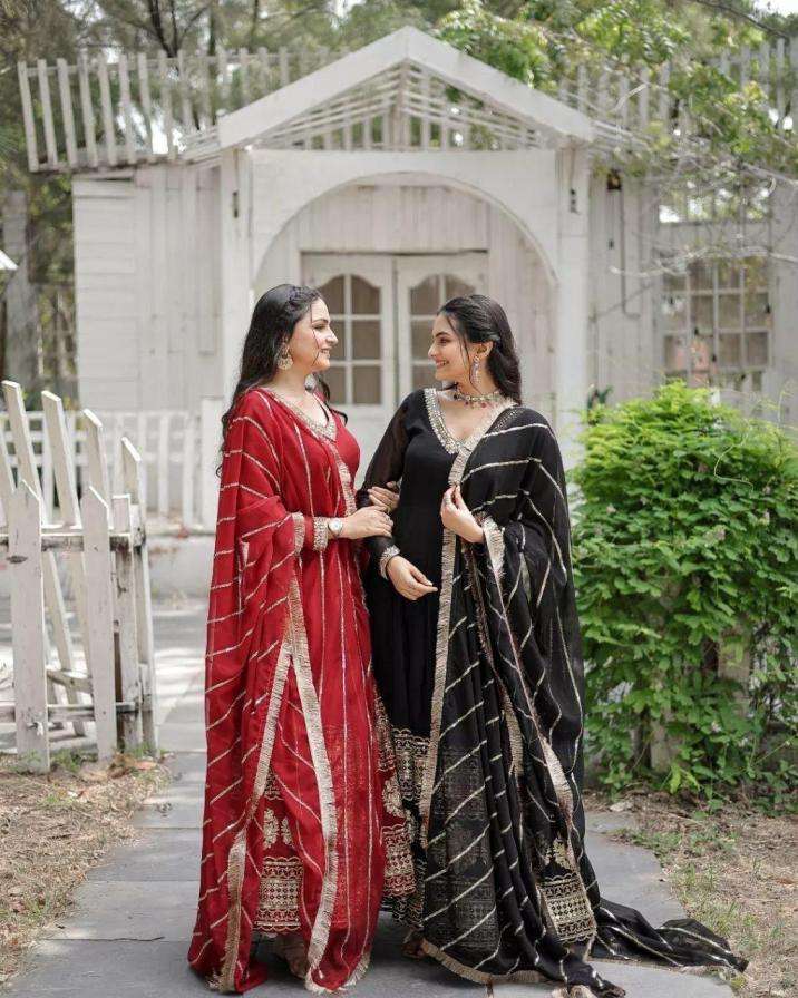 TRADITIONAL LOOK LONG ANARKALI STYLE BLOOMING FABRIC READYMADE SUITS LW 9150